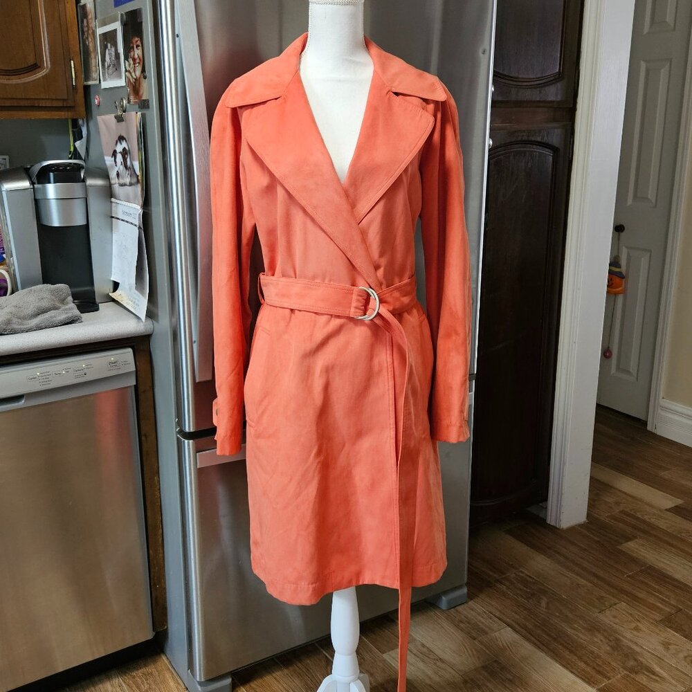 MYCRA PAC LIFE Raincoat Orange Belted Lined Med Large Size M/L Excellent